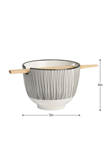 Torre & Tagus Kiri Porcelain Two Piece Noodle Bowl with Chopsticks Set - Black Line