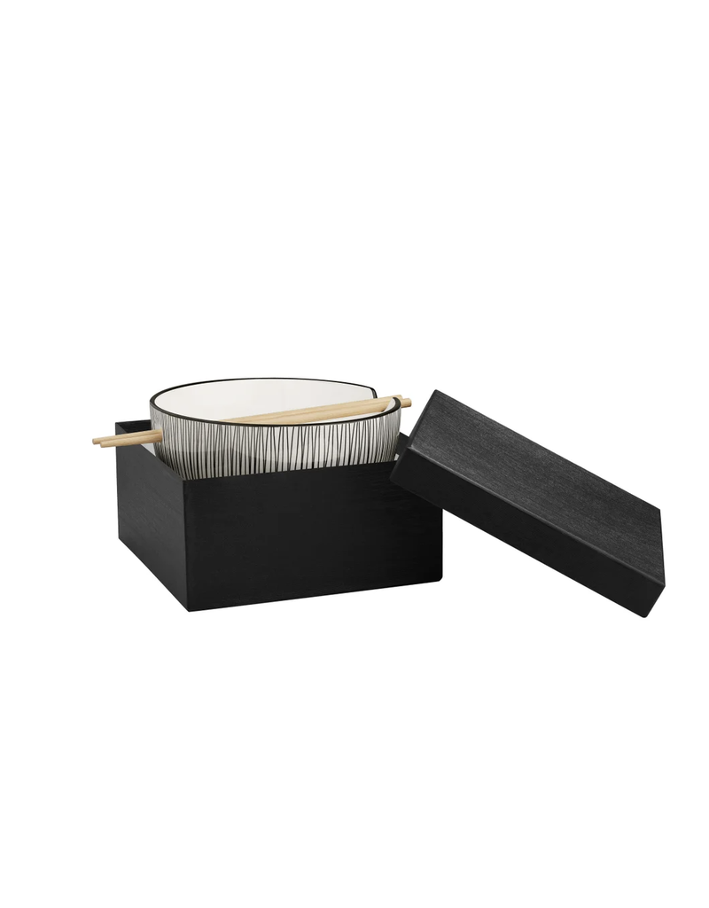 Torre & Tagus Kiri Porcelain Noodle Bowl with Chopsticks - Black Line