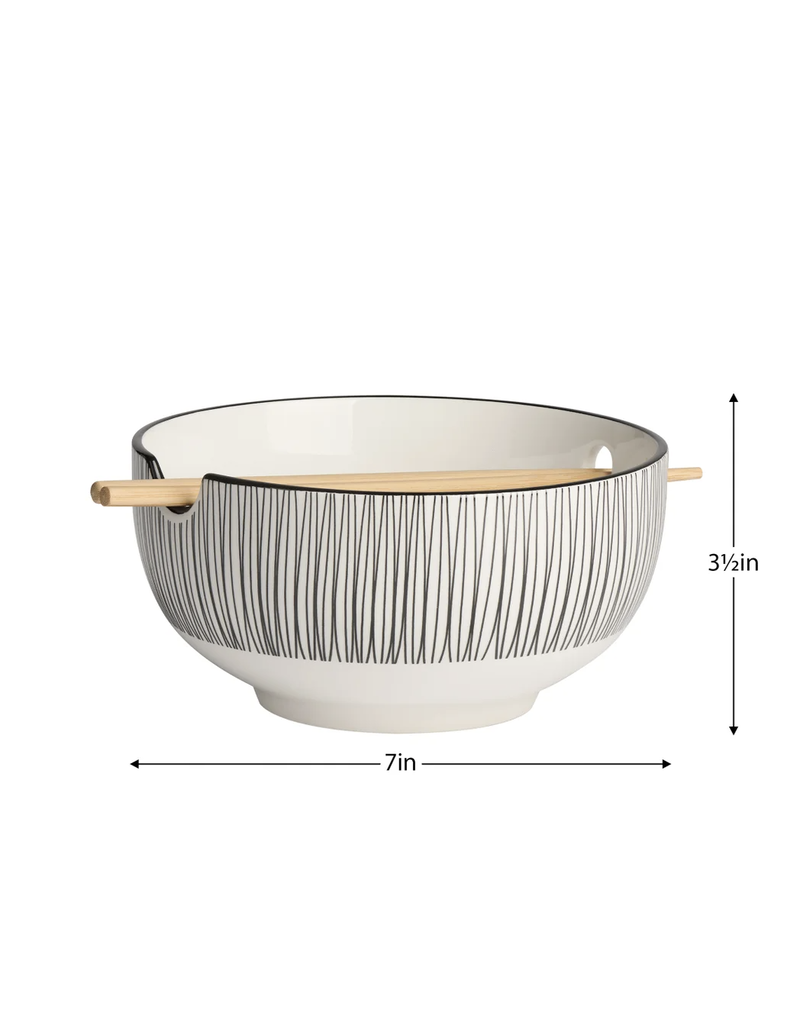 Torre & Tagus Kiri Porcelain Noodle Bowl with Chopsticks - Black Line