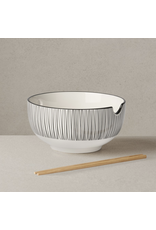 Torre & Tagus Kiri Porcelain Noodle Bowl with Chopsticks - Black Line