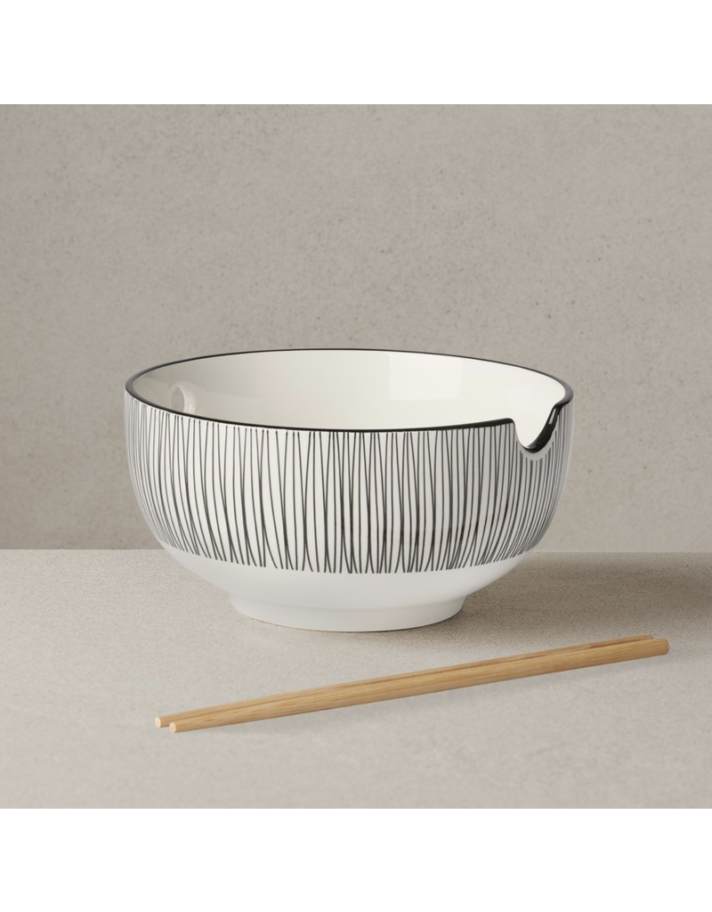 Torre & Tagus Kiri Porcelain Noodle Bowl with Chopsticks - Black Line