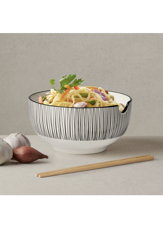 Torre & Tagus Kiri Porcelain Noodle Bowl with Chopsticks - Black Line