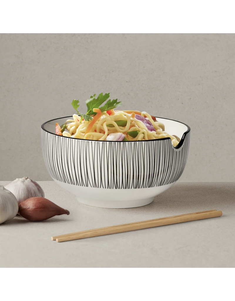 Torre & Tagus Kiri Porcelain Noodle Bowl with Chopsticks - Black Line