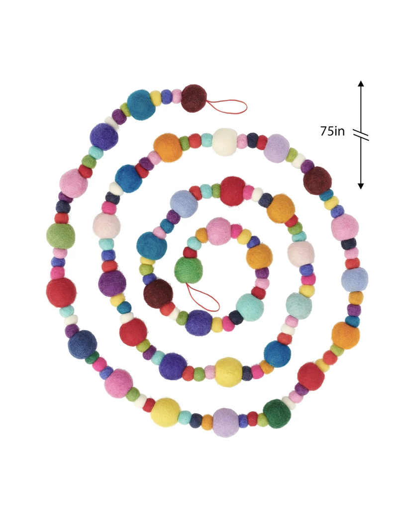 MODWOOL MODWOOL-Felt Ball 75L" Garland - Assorted Ball/Colors