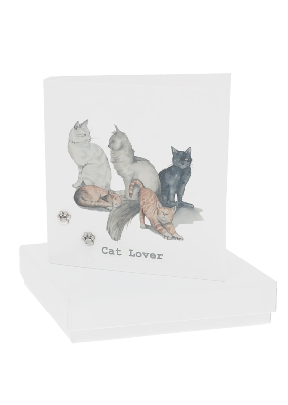 Pavilion Cat Lover 6mm Sterling Silver Pawprint Stud Earrings/Card