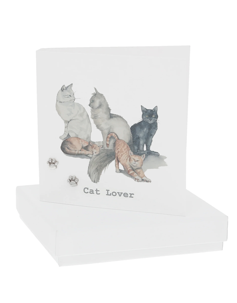 Pavilion Cat Lover 6mm Sterling Silver Pawprint Stud Earrings/Card