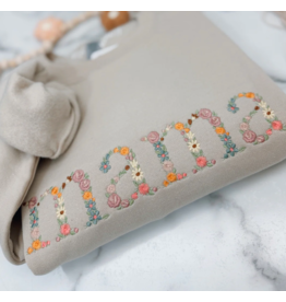 Meghan Ashley Designs Mama Floral Embroidered Crewneck-Sand