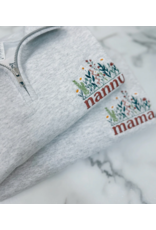 Meghan Ashley Designs Nanny Floral Embroidered 1/4 Zip-Light Grey
