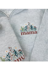 Meghan Ashley Designs Nanny Floral Embroidered 1/4 Zip-Light Grey
