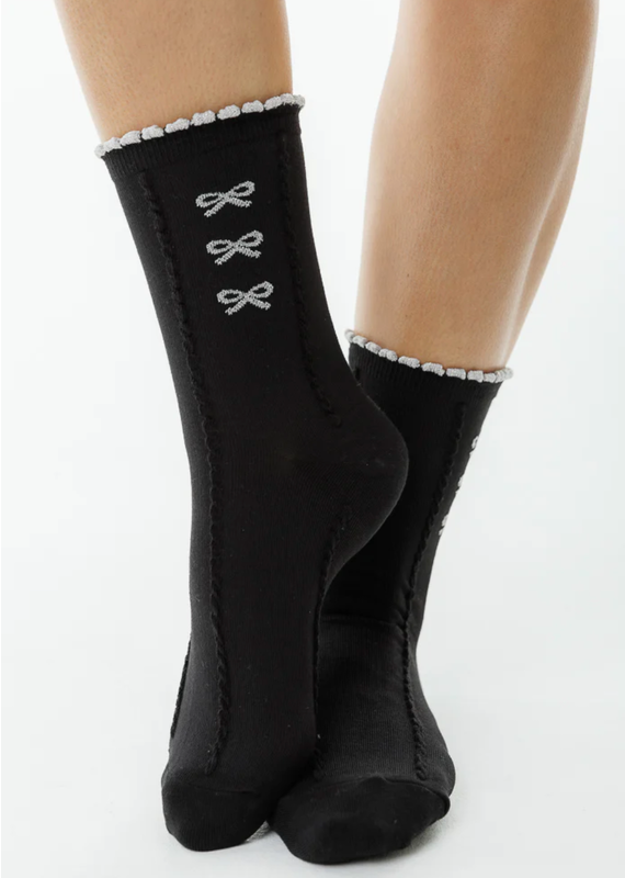 LimLim Three Bow Ripple Socks-Black
