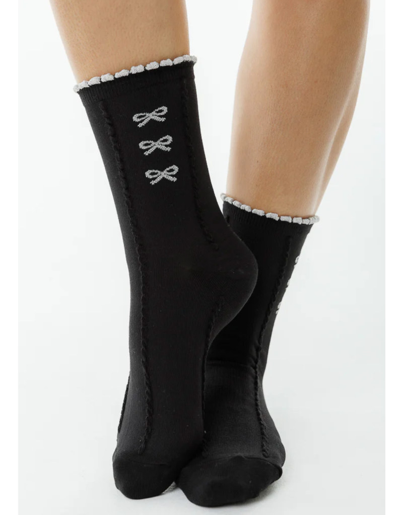LimLim Three Bow Ripple Socks-Black