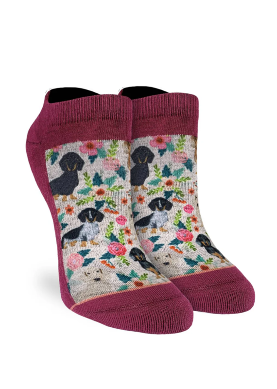 Good Luck Socks Women's Floral Dachshunds Ankle Socks