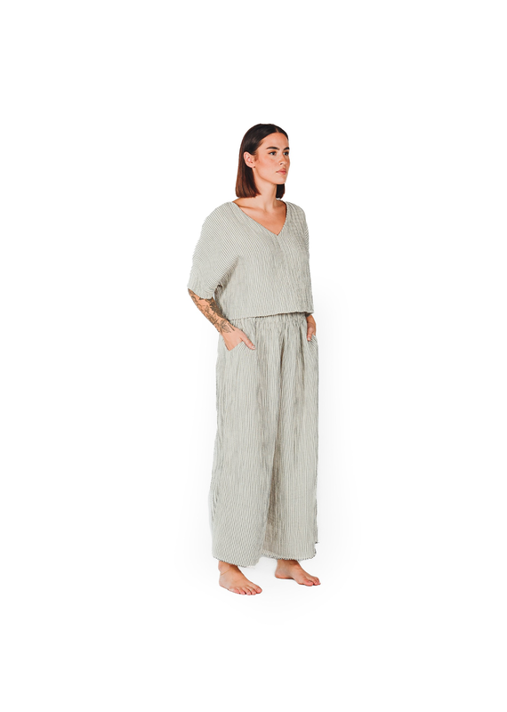 Pokoloko Crinkle Cotton Palazzo Pants-Striped-One Size