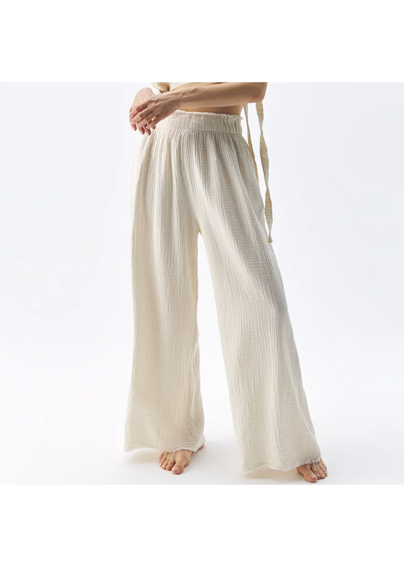 Pokoloko Crinkle Palazzo Pants-Cream-One Size