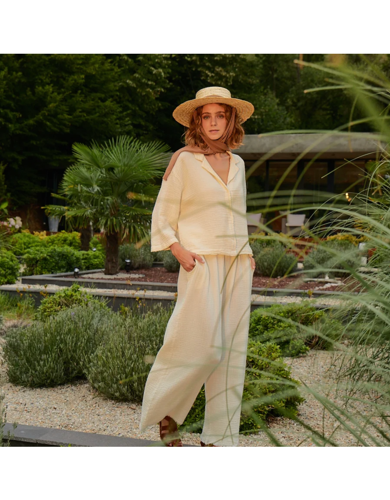 Pokoloko Crinkle Palazzo Pants-Cream-One Size