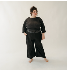 Pokoloko Crinkle Drawstring Palazzo Pants -Black-Plus Sizes /One Size