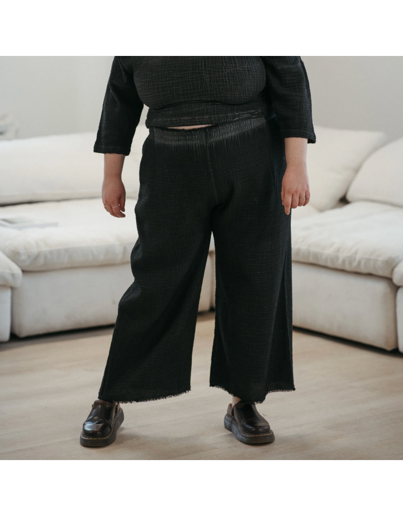 Pokoloko Crinkle Drawstring Palazzo Pants -Black-Plus Sizes /One Size