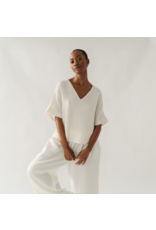 Pokoloko Crinkle V Neck Top-Cream-One Sized