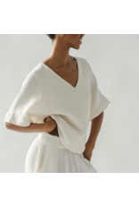 Pokoloko Crinkle V Neck Top-Cream-One Sized