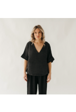 Pokoloko Crinkle V Neck Top-Black-One Sized