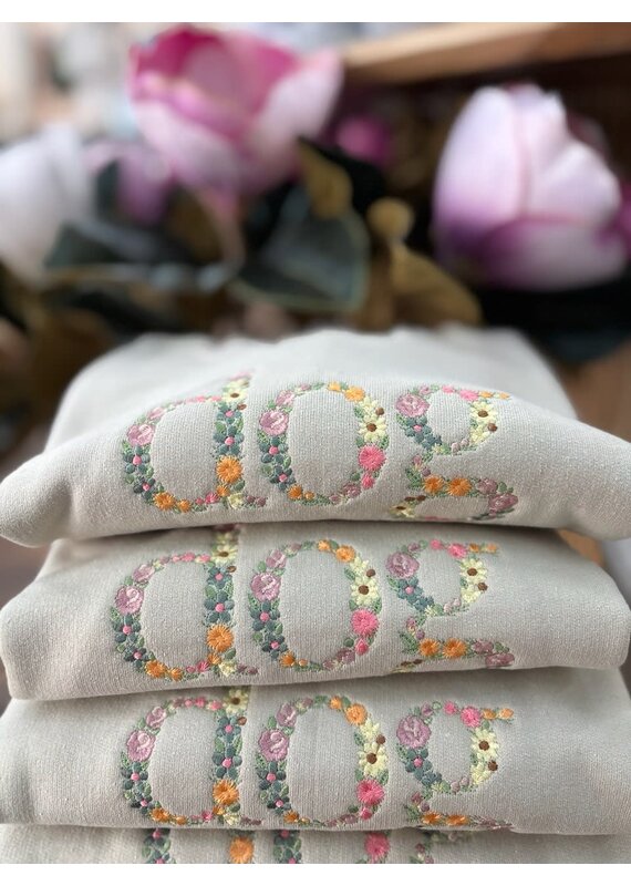 Meghan Ashley Designs Dog Mom Floral Embroidered Crewneck-Sand