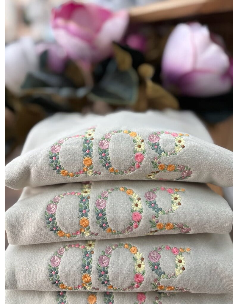 Meghan Ashley Designs Dog Mom Floral Embroidered Crewneck-Sand