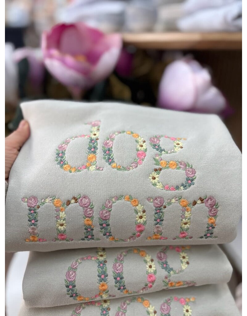 Meghan Ashley Designs Dog Mom Floral Embroidered Crewneck-Sand