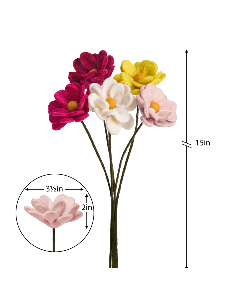 Torre & Tagus Felt Floral Multi Daisy Stem-15"