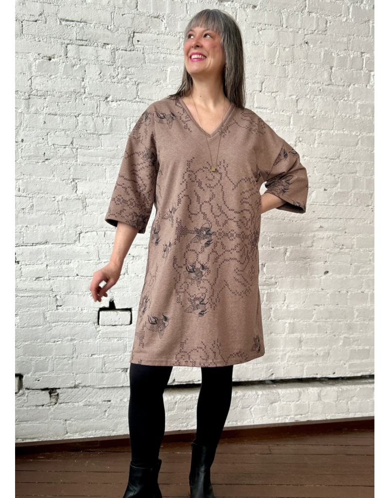 Smoking Lily Market Tunic-Mocha Bees & Cross Stitch