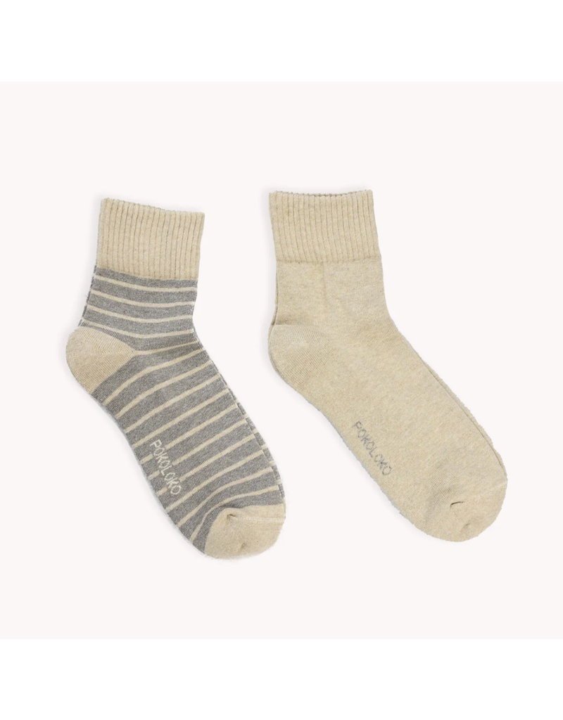 Pokoloko Striped-Solid Pima Socks-Pack of 2
