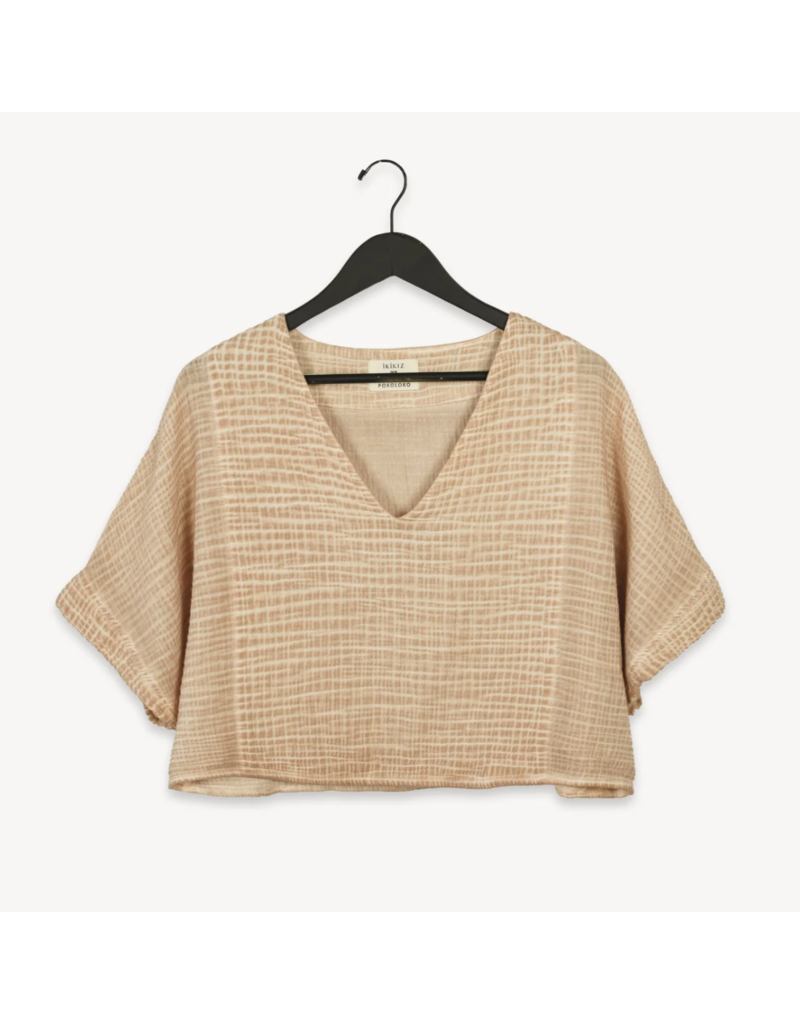 Pokoloko Crinkle Crop Top-Beige-O/S