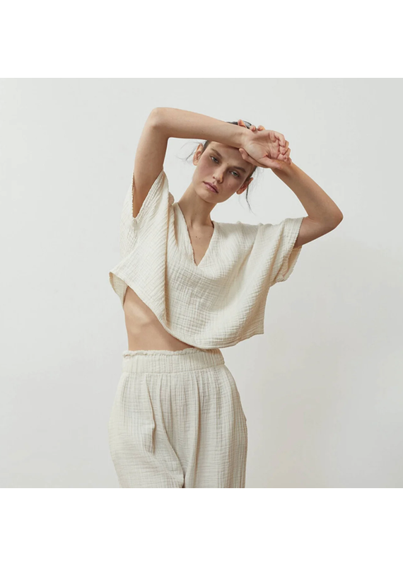 Pokoloko Crinkle Crop Top-Cream-O/S