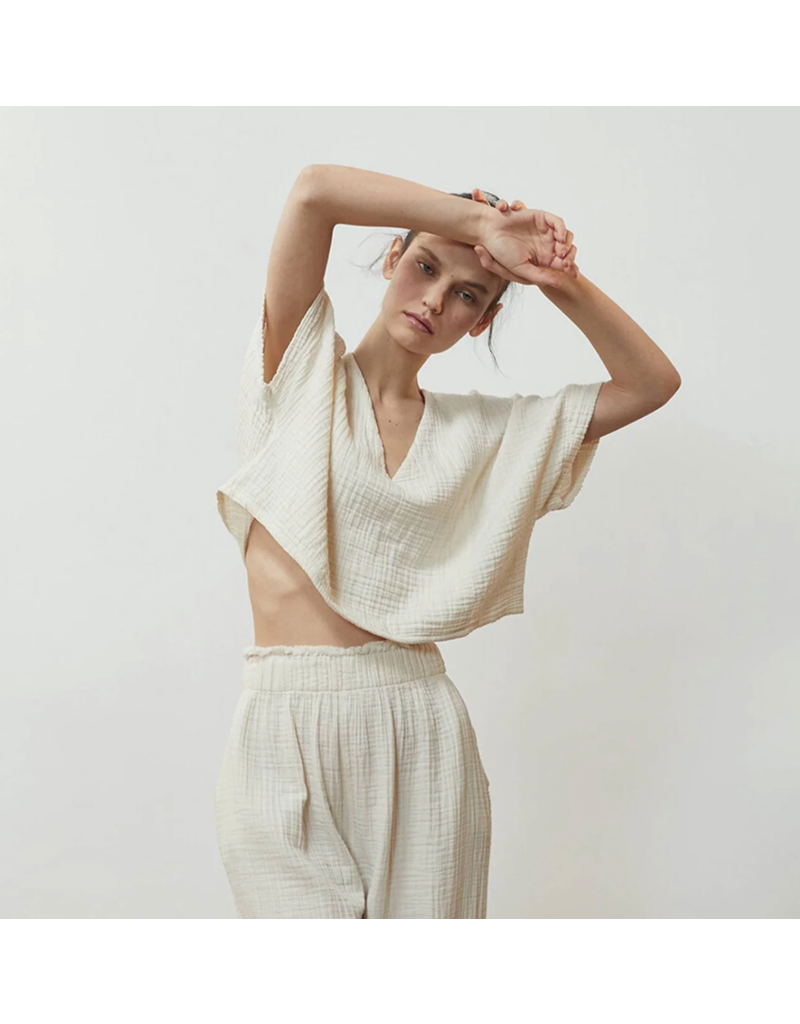 Pokoloko Crinkle Crop Top-Cream-O/S