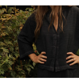 Pokoloko Crinkle Shirt Blouse-Black-O/S
