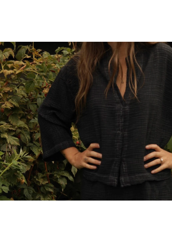 Pokoloko Crinkle Shirt Blouse-Black-O/S