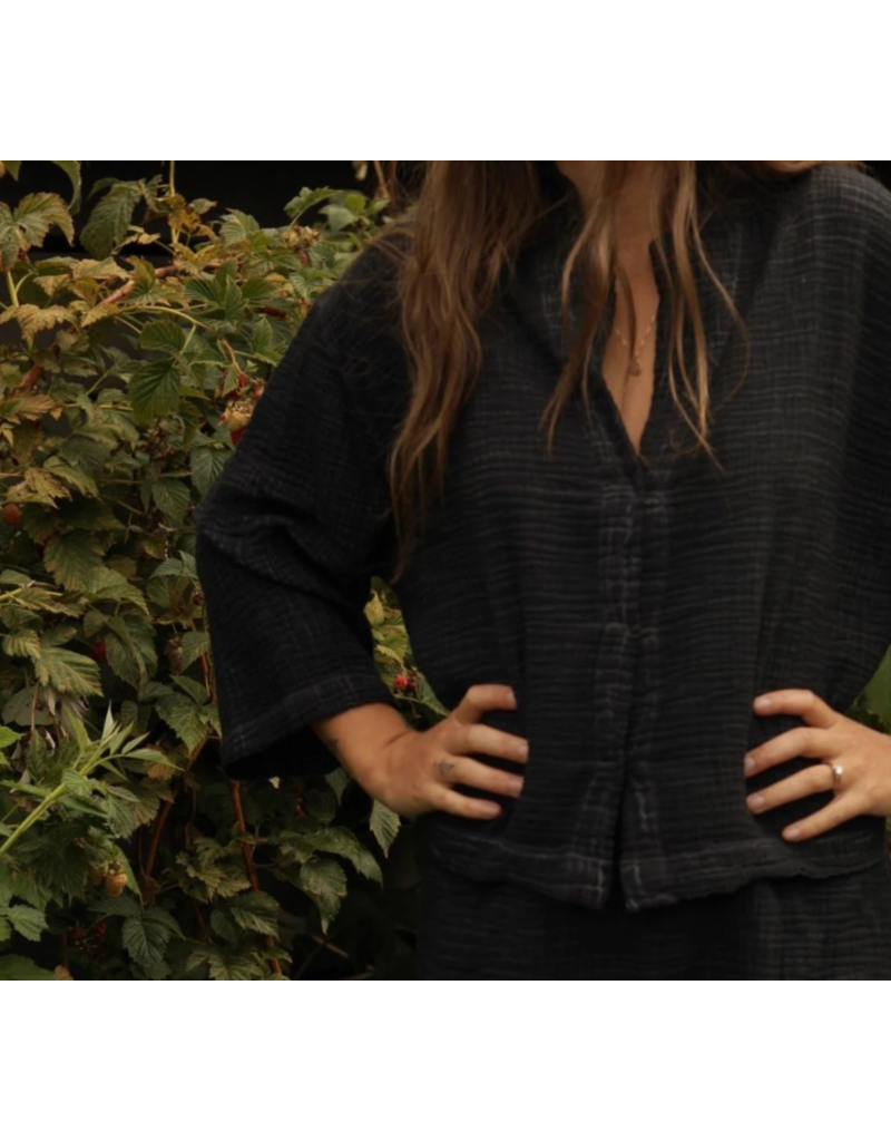 Pokoloko Crinkle Shirt Blouse-Black-O/S