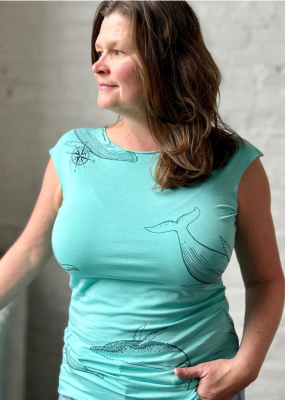 Smoking Lily Simple Tee-Whales and Compass Rose-Bali Hai
