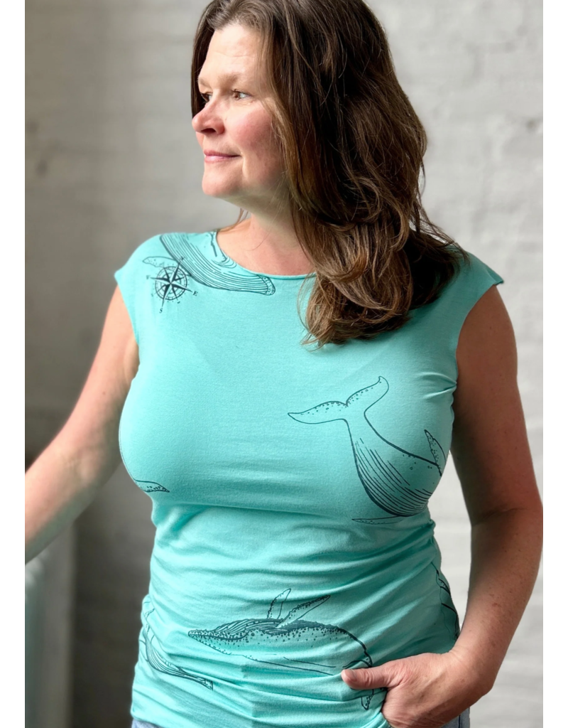 Smoking Lily Simple Tee-Whales and Compass Rose-Bali Hai