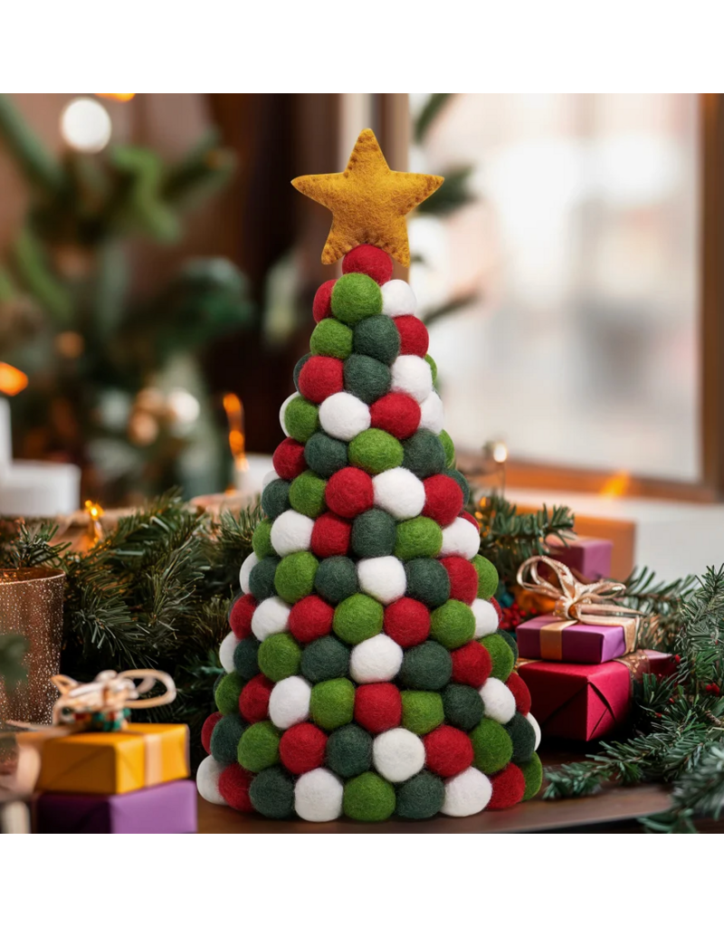 MODWOOL MODWOOL™ Felt Ball 12.5h" Tree with Star - Green/Red/White