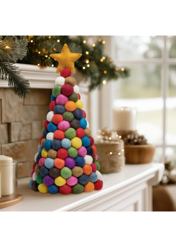 MODWOOL MODWOOL™ Felt Ball 12.5h" Tree with Star-Multi Color