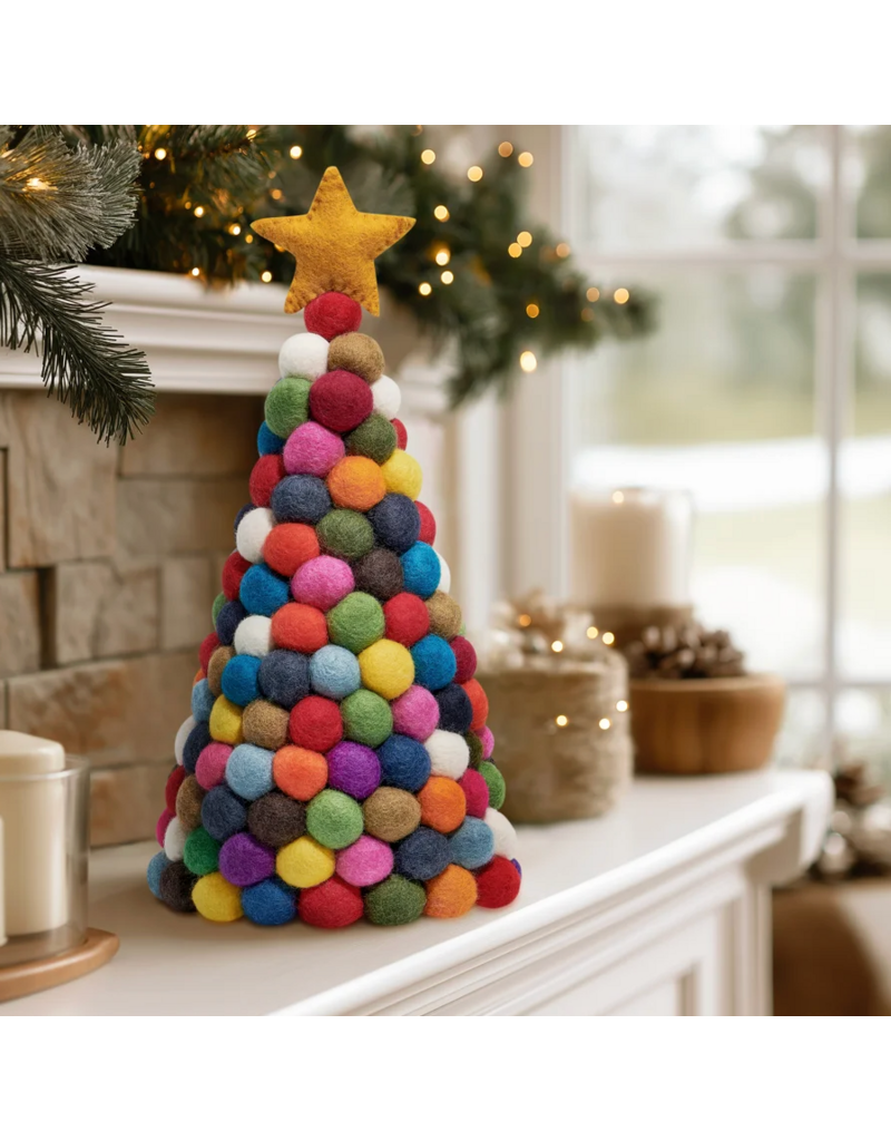 MODWOOL MODWOOL™ Felt Ball 12.5h" Tree with Star-Multi Color