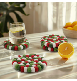 MODWOOL MODWOOL-Felt Ball Coaster Set-Red/Green/White