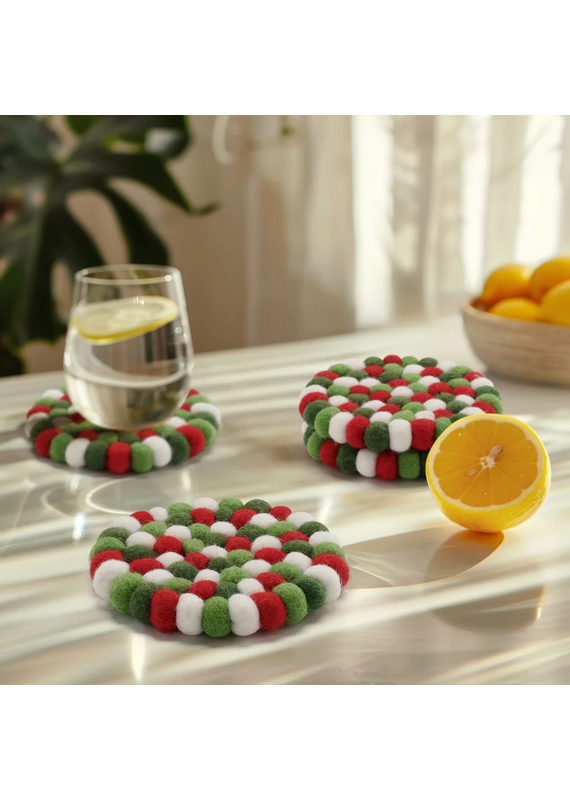 MODWOOL MODWOOL-Felt Ball Coaster Set-Red/Green/White