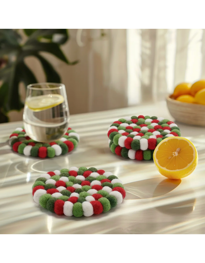 MODWOOL MODWOOL-Felt Ball Coaster Set-Red/Green/White