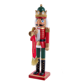 Kurt Adler 15"WDN RED/GREEN NUTCRACKER W/HORN