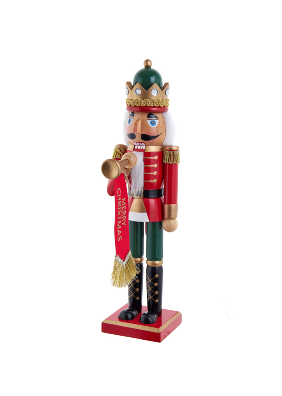 Kurt Adler 15"WDN RED/GREEN NUTCRACKER W/HORN