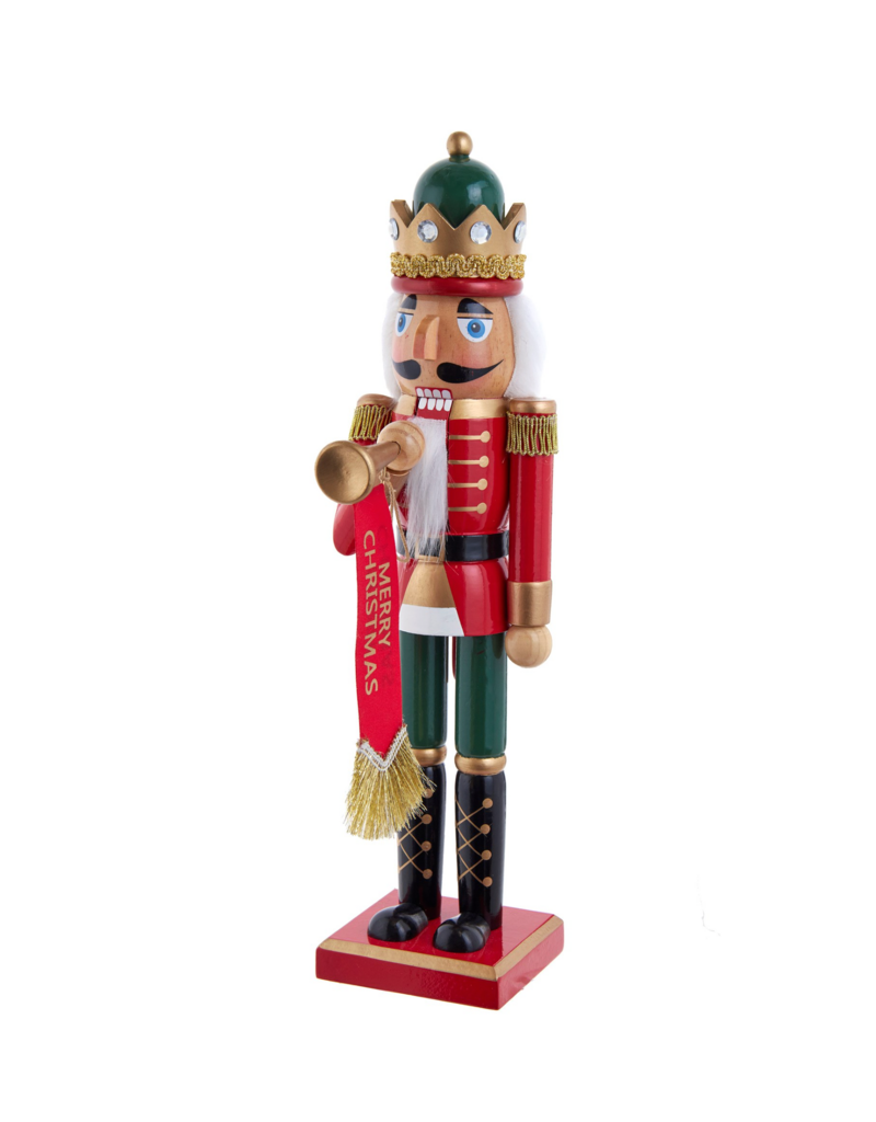 Kurt Adler 15"WDN RED/GREEN NUTCRACKER W/HORN