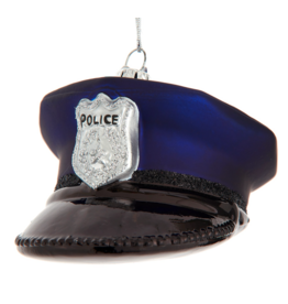 Kurt Adler 3.75"NOBLE GEMS GLS POLICE HAT ORN