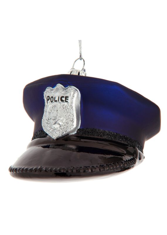 Kurt Adler 3.75"NOBLE GEMS GLS POLICE HAT ORN