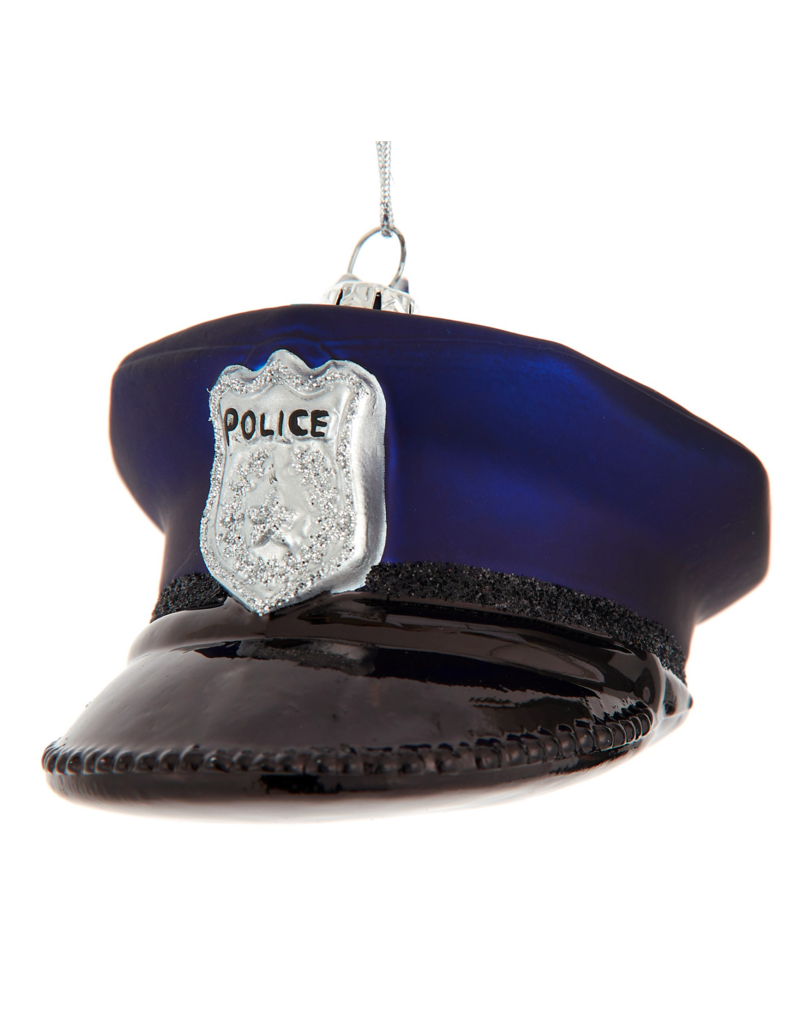 Kurt Adler 3.75"NOBLE GEMS GLS POLICE HAT ORN
